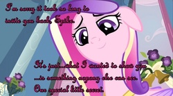 Size: 993x557 | Tagged: safe, edit, edited screencap, screencap, princess cadance, spike, alicorn, pony, a canterlot wedding, g4, age difference, bedroom eyes, caption, female, floppy ears, image macro, implications, implied spike, innuendo, looking down, male, mare, perspective, ship:spikedance, shipping, smiling, straight, text