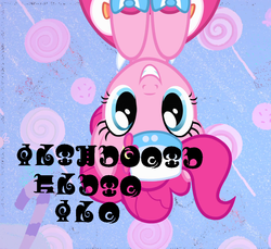 Size: 1167x1068 | Tagged: safe, edit, edited screencap, screencap, pinkie pie, g4, the best night ever, clothes, cropped, dress, female, gala dress, madoka runes, puella magi madoka magica, runes, solo, upside down