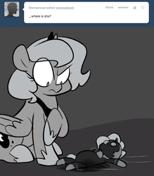 Size: 666x761 | Tagged: safe, artist:egophiliac, princess luna, pony, moonstuck, g4, ask, comic, cute, dark woona, doll, grayscale, monochrome, nightmare woon, plot twist, tumblr, woona