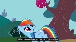 Size: 638x359 | Tagged: safe, screencap, rainbow dash, dragonshy, g4, ball, female, solo, youtube caption