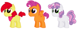 Size: 1278x480 | Tagged: safe, artist:itoruna-the-platypus, apple bloom, scootaloo, sweetie belle, g4, applebuck, cutie mark crusaders, rule 63, scooteroll, silver bell