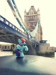 Size: 1000x1339 | Tagged: safe, artist:pinkiepirates, rainbow dash, g4, bridge, figure, irl, london, photo, ponies around the world, tower bridge, toy