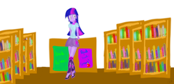 Size: 1024x498 | Tagged: safe, artist:girlbronyandwhoivan, twilight sparkle, equestria girls, g4, female, humanized, library, solo