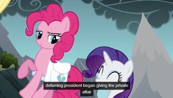 Size: 638x359 | Tagged: safe, screencap, pinkie pie, rarity, dragonshy, g4, youtube caption