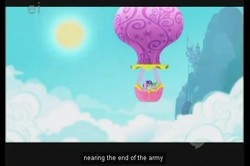 Size: 496x330 | Tagged: safe, screencap, spike, twilight sparkle, g4, balloon, hot air balloon, twinkling balloon, youtube caption