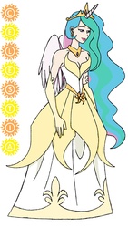 Size: 1710x3028 | Tagged: safe, artist:naiyru, princess celestia, human, g4, clothes, dress, female, horn, horned humanization, humanized, solo, winged humanization