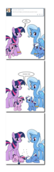 Size: 840x2672 | Tagged: safe, artist:dekomaru, trixie, twilight sparkle, oc, oc:aurora, oc:nebula, pony, unicorn, tumblr:ask twixie, g4, colt, female, filly, foal, lesbian, magical lesbian spawn, male, nap, offspring, parent:trixie, parent:twilight sparkle, parents:twixie, ship:twixie, shipping, sleeping, speech bubble, tumblr, zzz