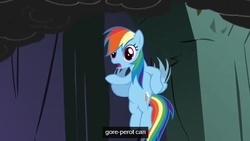 Size: 638x359 | Tagged: safe, screencap, rainbow dash, dragonshy, g4, female, flying, solo, youtube caption