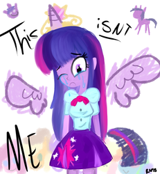 Size: 1024x1109 | Tagged: safe, artist:8-blit-poni, twilight sparkle, equestria girls, g4, crying, drama, equestria girls drama, female, humanized, ponied up, sad, solo