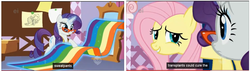 Size: 1303x368 | Tagged: safe, screencap, fluttershy, rarity, g4, youtube caption