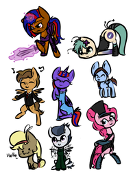 Size: 582x750 | Tagged: safe, artist:lilliesinthegarden, pinkie pie, rumble, oc, pony, g4, :3, antennae, bipedal, blushing, bow, cane, clothes, cute, dancing, dress, faceplant, hat, necktie, request, sweater, sword, top hat, vest
