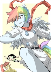 Size: 2150x3035 | Tagged: safe, artist:twilightlimits, rainbow dash, human, g4, buttercup (powerpuff girls), crossover, dc comics, eared humanization, humanized, kid flash, pony coloring, tailed humanization, the powerpuff girls, winged humanization