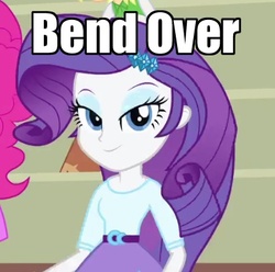 Size: 402x398 | Tagged: safe, edit, edited screencap, screencap, rarity, equestria girls, g4, my little pony equestria girls, bend over, caption, meme