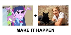 Size: 1000x500 | Tagged: safe, spike, twilight sparkle, cat, dog, human, equestria girls, g4, my little pony equestria girls, backpack, crossover, exploitable meme, make it happen, meme, meta, parody, sabrina spellman, sabrina the teenage witch, salem saberhagen, spike the dog, witch