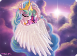 Size: 3087x2231 | Tagged: safe, artist:walliscolours, princess celestia, twilight sparkle, pony, g4, female, holding a pony, kissing, lesbian, love, momlestia, motherly, ship:twilestia, shipping, snuggling