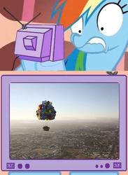 Size: 657x900 | Tagged: safe, rainbow dash, g4, balloon, exploitable meme, house, tv meme, up