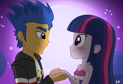 Size: 2900x2000 | Tagged: safe, artist:benkomilk, flash sentry, twilight sparkle, equestria girls, g4, my little pony equestria girls, blushing, brad, fall formal outfits, female, humanized, male, ship:flashlight, shipping, straight