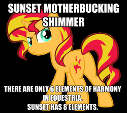 Size: 626x553 | Tagged: safe, sunset shimmer, pony, unicorn, g4, elements of harmony, female, gary motherfucking oak, image macro, looking back, meme, solo