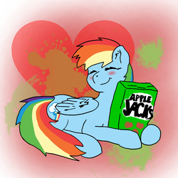 Size: 800x800 | Tagged: safe, artist:horseofpretense, rainbow dash, pegasus, pony, g4, apple jacks, cargo ship, cereal, female, heart, lesbian, lol, ship:appledash, shipping, solo