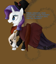 Size: 1460x1652 | Tagged: safe, artist:lisa400, rarity, g4, clothes, dialogue, dress, female, solo, steampunk