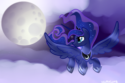 Size: 1350x900 | Tagged: safe, artist:lelittleluna, princess luna, g4, female, flying, moon, solo