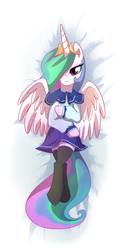 Size: 1019x2000 | Tagged: safe, artist:madmax, princess celestia, alicorn, pony, g4, body pillow, body pillow design, clothes, female, hooves, schoolgirl, solo, stockings