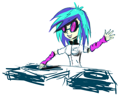 Size: 1000x784 | Tagged: safe, artist:spacehunt, dj pon-3, vinyl scratch, equestria girls, g4, female, scratching, sketch, solo, sunglasses, turntable