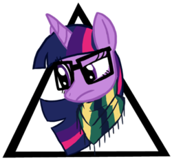 Size: 500x461 | Tagged: safe, artist:ghost, twilight sparkle, g4, clothes, female, glasses, hipster, scarf, solo, triangle