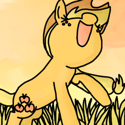 Size: 600x600 | Tagged: safe, artist:fruitriver, applejack, g4, female, grass, open mouth, solo