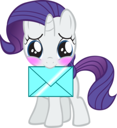 Size: 854x935 | Tagged: safe, artist:purezparity, rarity, pony, unicorn, g4, blushing, crush, female, filly, letter, love letter, mouth hold, simple background, solo, transparent background, vector