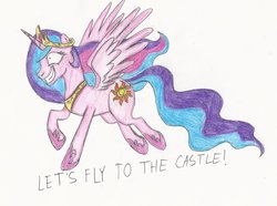 Size: 1024x761 | Tagged: safe, artist:gingaweedfan1, princess celestia, g4, female, let's fly to the castle, pinklestia, solo, trollestia