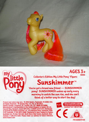 Size: 640x881 | Tagged: safe, edit, photographer:breyer600, photographer:lancer, sunshimmer, big cat, earth pony, lion, pony, g3, 2000s, female, hasbro, irl, logo, mare, my little pony logo, photo, smiling, text, toy