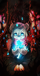 Size: 640x1200 | Tagged: safe, artist:atryl, oc, oc only, ghost, anthro, unguligrade anthro, clothes, fantasy, forest, glowing, scarf, wisp