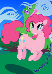 Size: 1414x2000 | Tagged: safe, artist:deathpwny, gummy, pinkie pie, g4, duo, pronking