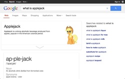 Size: 1024x643 | Tagged: safe, screencap, applejack, g4, alcohol, google, meta, search engine, text