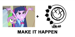 Size: 1000x500 | Tagged: safe, screencap, spike, twilight sparkle, dog, equestria girls, g4, my little pony equestria girls, blink 182, exploitable meme, make it happen, meme, spike the dog