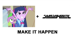 Size: 1000x500 | Tagged: safe, screencap, spike, dog, equestria girls, g4, my little pony equestria girls, exploitable meme, make it happen, meme, meta, smash mouth, spike the dog