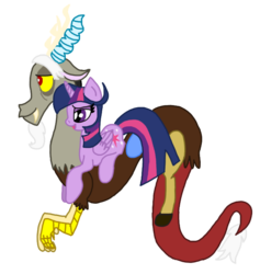 Size: 678x716 | Tagged: safe, artist:lorettafox, discord, twilight sparkle, alicorn, pony, g4, female, implied shipping, male, mare, ship:discolight, shipping, straight, twilight sparkle (alicorn)