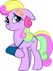 Size: 2500x3348 | Tagged: safe, artist:voodoo-tiki, earth pony, pony, bandage, broken leg, buttercup sprinkles, cast, cutie mark, female, floppy ears, heart, high res, injured, looking up, mare, simple background, sling, smiling, solo, stars, transparent background