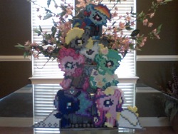 Size: 640x480 | Tagged: safe, artist:perler-pony, derpy hooves, lyra heartstrings, pinkie pie, princess cadance, princess luna, rainbow dash, pegasus, pony, g4, female, mare, perler beads, photo