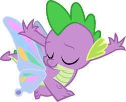 Size: 900x729 | Tagged: safe, artist:jolteongirl, spike, dragon, g4, butterfly wings, eyes closed, glimmer wings, hilarious in hindsight, male, simple background, solo, transparent background, vector