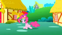 Size: 500x281 | Tagged: safe, screencap, pinkie pie, feeling pinkie keen, g4, female, solo, umbrella