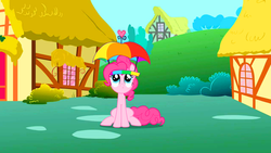 Size: 500x281 | Tagged: safe, screencap, pinkie pie, feeling pinkie keen, g4, female, hat, solo, umbrella hat