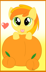 Size: 594x924 | Tagged: safe, artist:pokumii, peachy pie, pony, g4, :p, cute, female, filly, heart, peach, silly filly, solo, tongue out