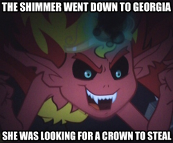 Size: 480x397 | Tagged: safe, screencap, sunset shimmer, demon, equestria girls, g4, my little pony equestria girls, charlie daniels band, dialogue, female, image macro, solo, song, song reference, sunset satan, the devil went down to georgia