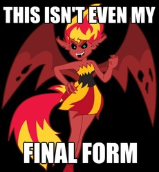Size: 621x676 | Tagged: safe, sunset shimmer, demon, equestria girls, g4, my little pony equestria girls, female, image macro, meme, solo, sunset satan, this isn't even my final form