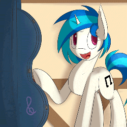 Size: 500x500 | Tagged: safe, artist:erthilo, dj pon-3, vinyl scratch, pony, unicorn, ask octavia, g4, animated, ask, cello, female, mare, musical instrument, poking, smiling, solo, tumblr