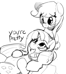 Size: 607x685 | Tagged: safe, artist:mewball, applejack, rarity, g4, cuddling, female, lesbian, ship:rarijack, shipping, snuggling