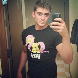 Size: 500x503 | Tagged: safe, fluttershy, human, g4, brony, clothes, irl, irl human, photo, ridiculously photogenic brony, selfie, shirt, solo