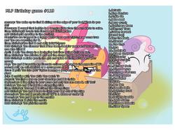 Size: 1750x1300 | Tagged: safe, apple bloom, applejack, derpy hooves, discord, fluttershy, king sombra, pinkie pie, queen chrysalis, rainbow dash, rarity, scootaloo, sweetie belle, trixie, twilight sparkle, g4, birthday game, exploitable meme, meme